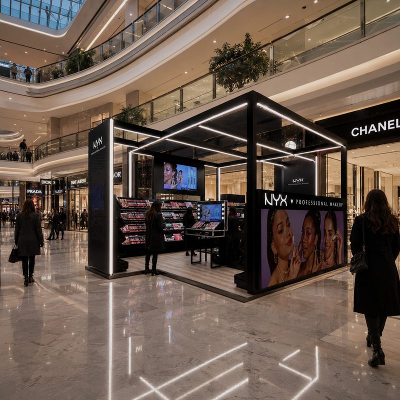 Pop-up store NYX Professional Makeup presidiato in un mall di lusso